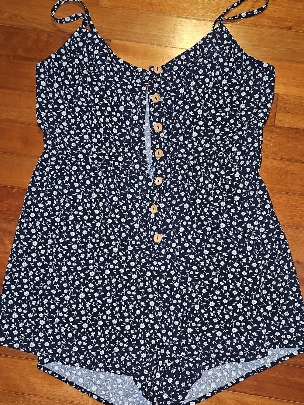 5FOR$30 SHEIN Navy Floral Button-Front Dress with Tan Buttons